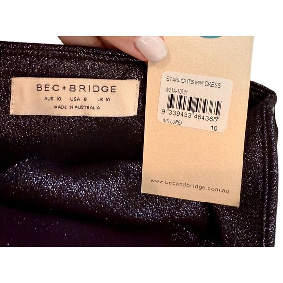 Bec & Bridge Black Starlights Metallic Mini Dress NWT - Size 6 - Picture 4 of 7